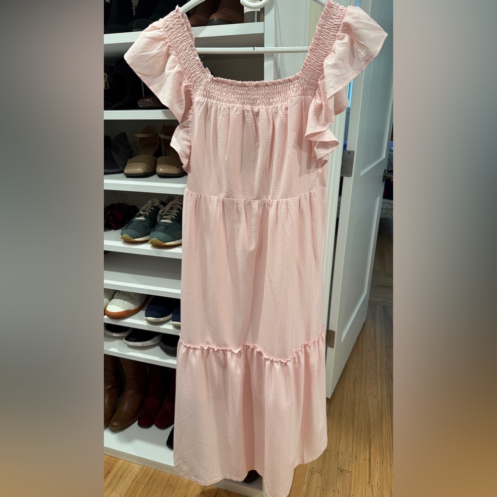 Pink Off-Shoulder Dress w/ Short Ruffled Cap Sleeve - Picture 3 of 7